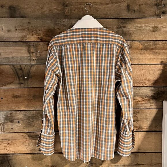 Steven Land gray and orange checked dress shirt - 16.2 - Picture 4 of 7